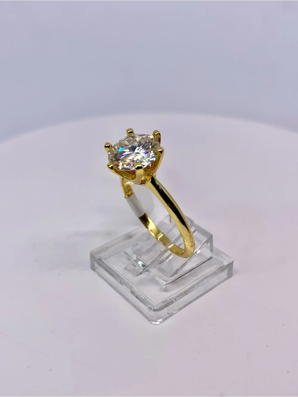 Gold Solitaire Moissanite Ring 925 Yellow Gold Finish 3 Ct Brilliant Round GRA